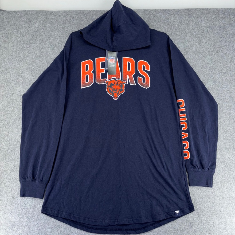 Fanatics Chicago Bears NFL Hooded T-Shirt Mens XLT Navy Blue Long Sleeve Cotton